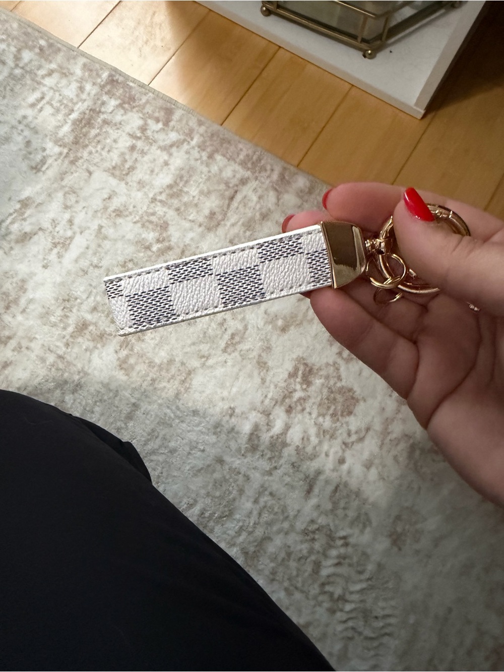 Checker Keychain with Gold Hardware